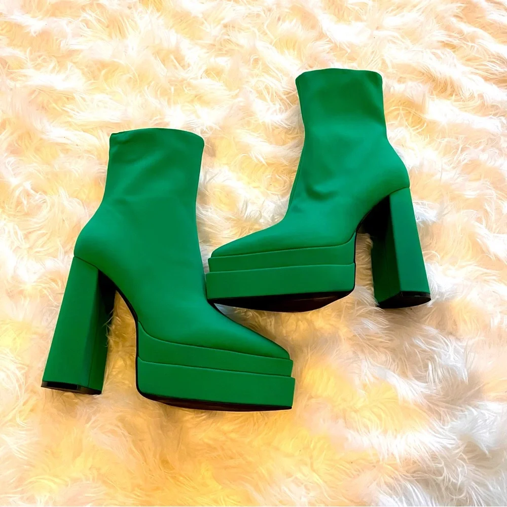 FREE PEOPLE X JEFFREY CAMPBELL GREEN PLATFORM CHELSEA COMBAT BOOTS SIZE 8.5 - Picture 1 of 4